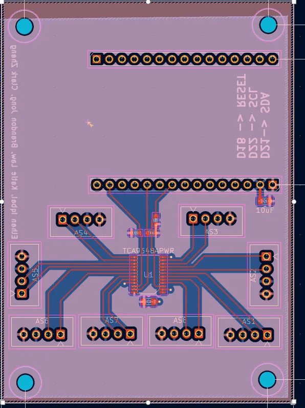 KiCad board layout of the encoder multiplexer PCB